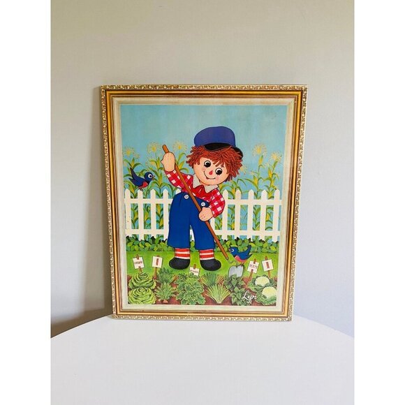 Vintage Raggedy Ann and Andy Gardening Wall Hanging Plaques, Set of 2, New Old S - Picture 3 of 10